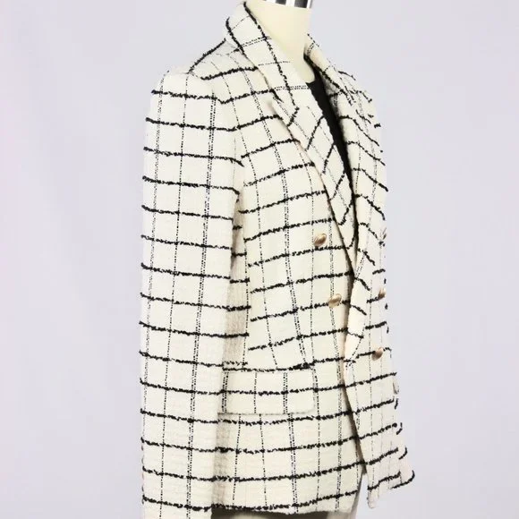 NWT L'AGENCE Kenzie White Check Boucle Tweed Double Breasted Blazer - Picture 6 of 13